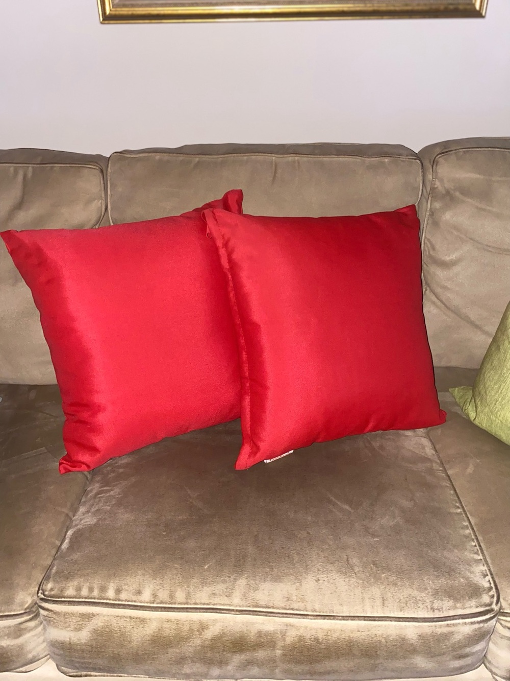 Modway Red Square Decorative Solid Fabric Throw Pillows - Set of 2. Zippered.